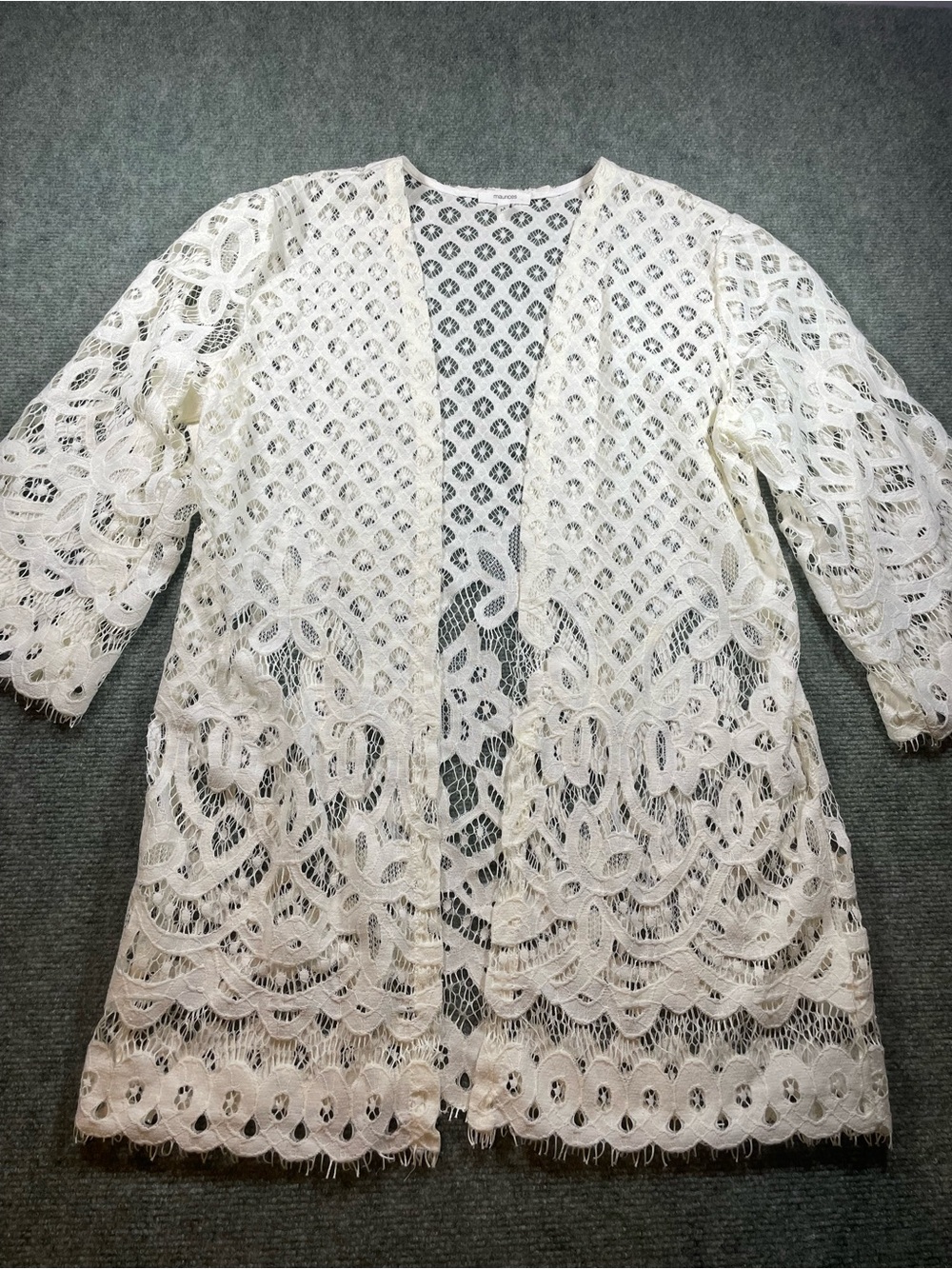Maurices Cream Boho Lace Open-Front Cardigan